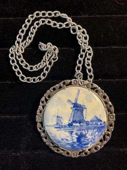 Delft Blue Windmill Brooch/Pendant