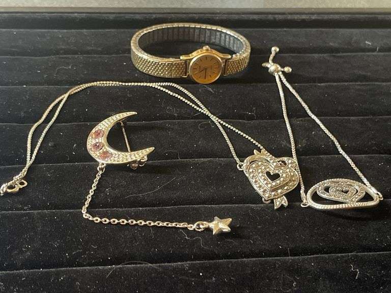 Watch with Necklace, Bracelet, and Pin