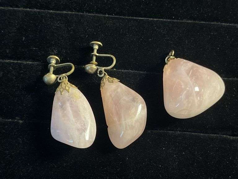 Quartz Pendant and Screw-On Earrings