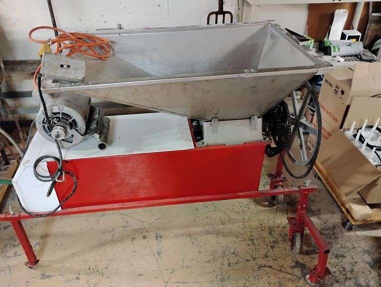 Italian Grape Crusher Destemmer with Motor, Hand Crank, and Collection Tub