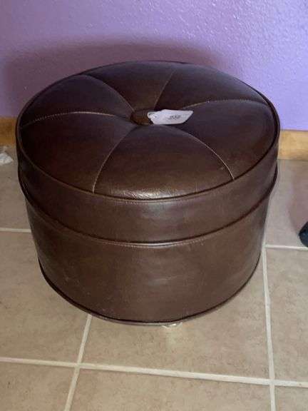 Round Tufted Leather Footstool