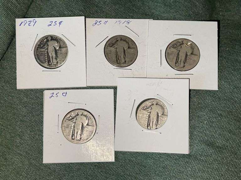 Five Standing Liberty Quarters
