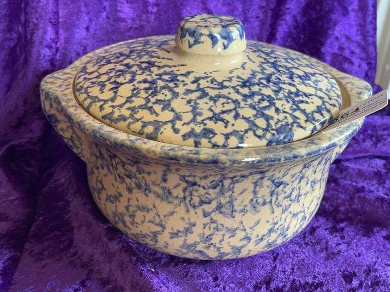 Vintage Roseville Spongeware Lidded Bean Pot