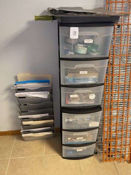 Two Plastic Organizers with Balance of Office Supplies