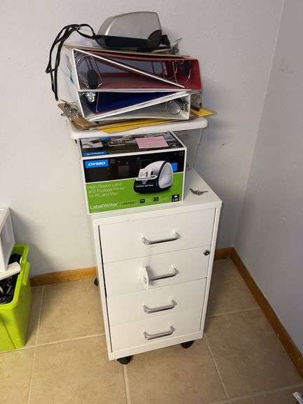 Locking File Cabinet on Wheels with Assorted Office Supplies - Includes Keys
