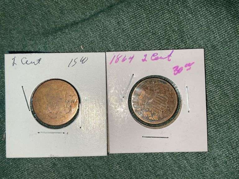 Two Antique Two Cent Coins