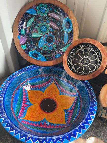 Hand Turned and Painted Serving Bowls