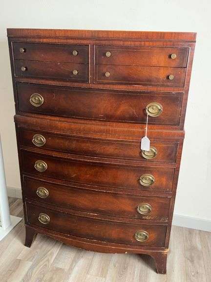 Vintage Hellam Bow Front High Boy Dresser