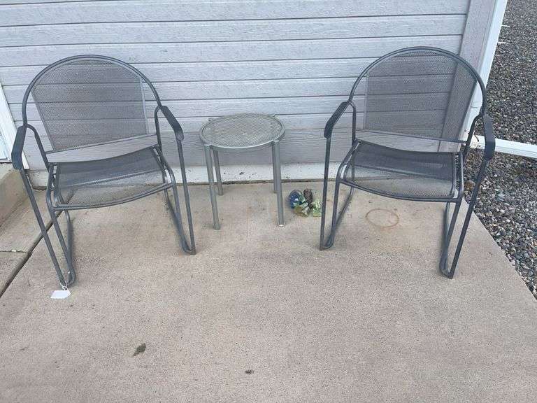 Metal Patio Chairs with Beverage Table