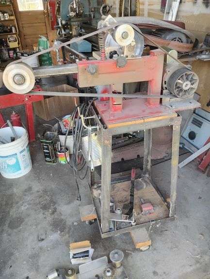 Belt Sander with Wagner Motor and Extra Belts, With Stand on Wheels and all Pictured Assesories