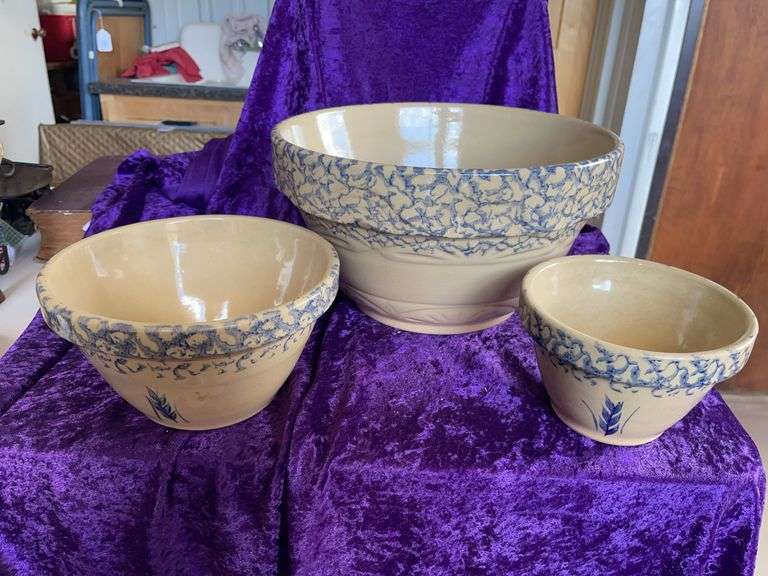 Vintage Roseville Spongeware Nesting Bowls