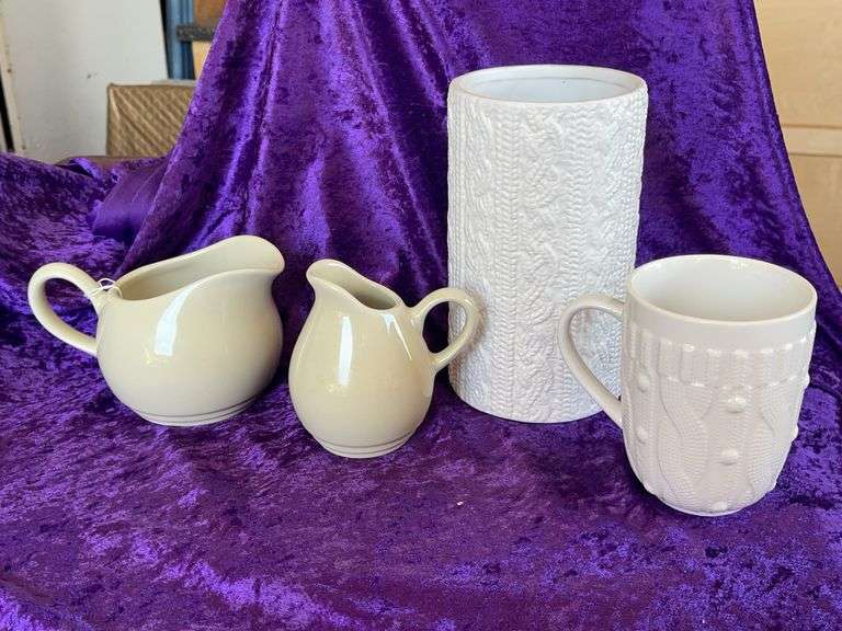 Pfaltzgraff Pitchers with “Knitted” Vase and Mug