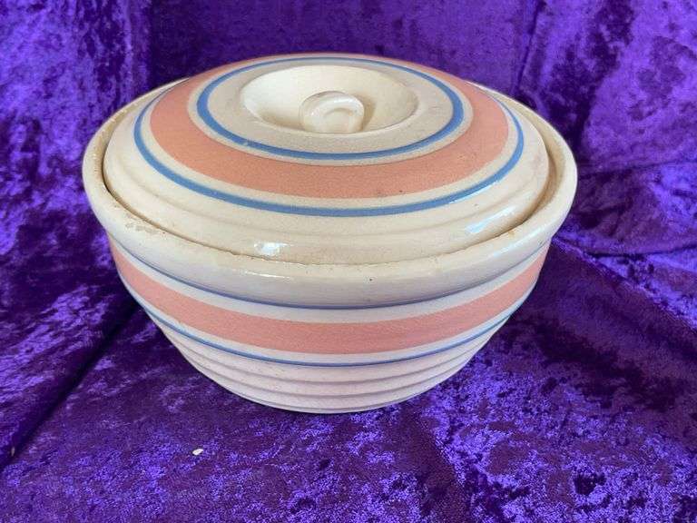 Vintage Blue and Pink Covered Bowl - 7”