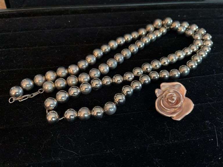14kt Gold Flower Pin with Metallic Necklace
