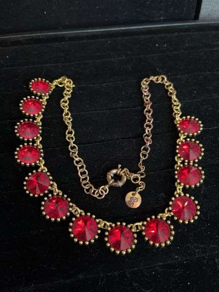 Carolee Goldtone Statement Necklace with Red Resin Stones