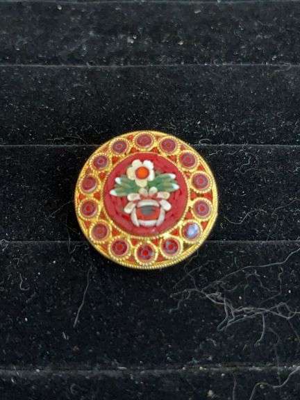 Italian Gold Tone Round Micro Mosaic Pin