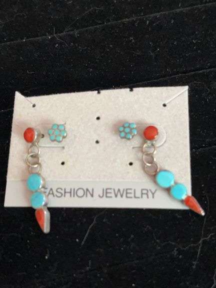Turquoise and Sterling Earrings. Two Pair