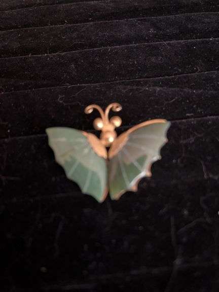 Vintage Green Jade Butterfly Pin