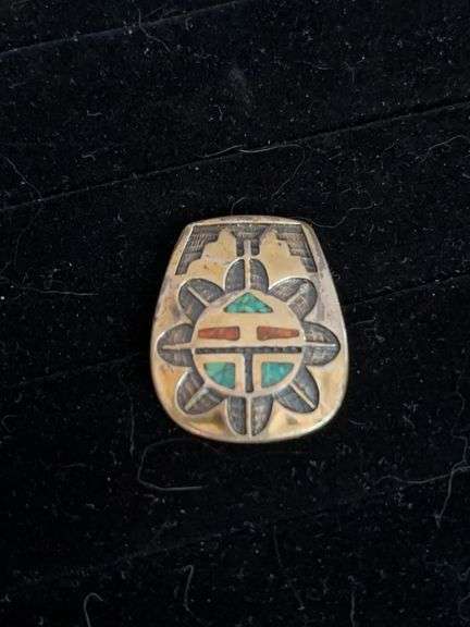 Sterling with Turquoise and Shell Zuni Style Inlay Pin