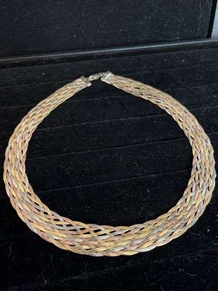 Ross-Simons(?) Tricolor Braided Herringbone Collar Necklace