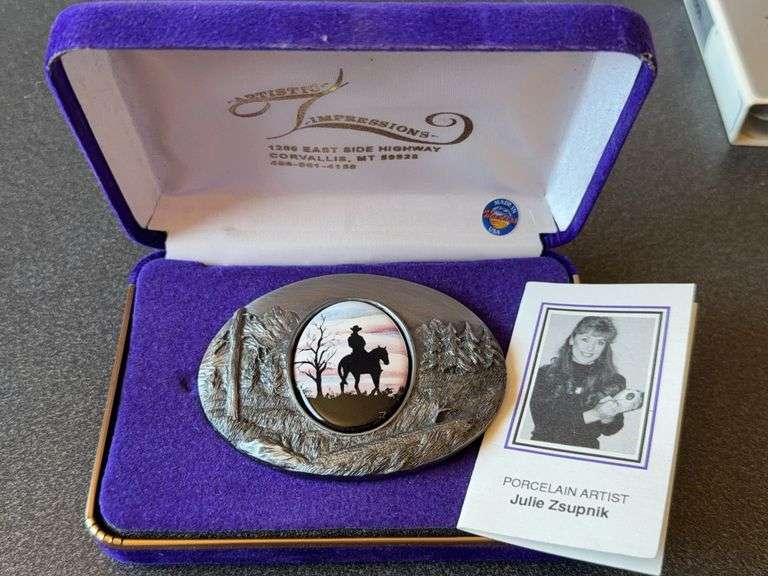 Pewter Belt Buckle with Ceramic Western Inlay