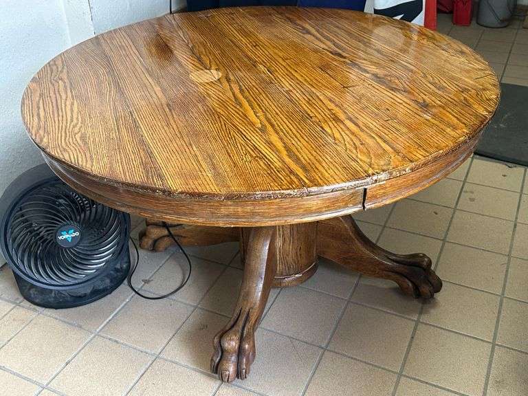 Vintage Solid Oak Clawfoot Dining Table