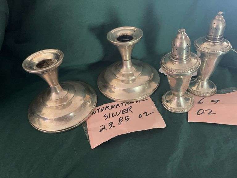 Weighted Silver Candleholders and Salt and Pepper Shakers