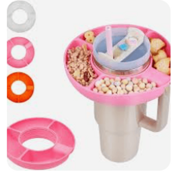 Snack Bowl For Stanley 40 Oz Tumbler, Reusable Snack Storage Top Ring Candy Tray Nuts Platter Containers Box With 4 Compartments For Food Topper Plate Cup Holder For Stanley Cup Accessories (White