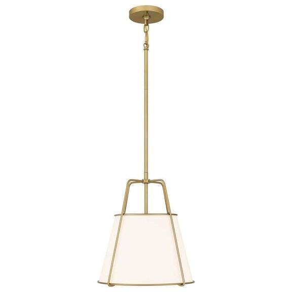 [✓] [MSRP: $149.00]  DSI Taylor 2-Light Gold Pendant with White Fabric Shade