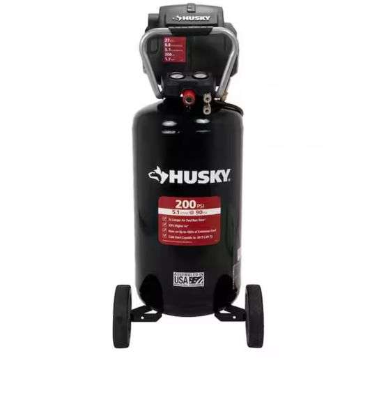 Husky
27 Gal. 200 PSI Oil Free Portable Vertical Electric Air Compressor $499 tested