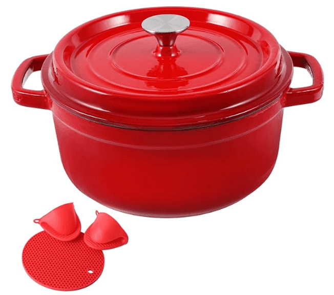 Meigui 4Qt Cast Iron Dutch Oven, Enameled Non-Stick Dutch Oven, Round ...