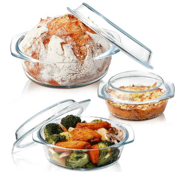 Zyer Round Glass Casserole Dish With Glass Lid Glass Casseroles Bakeware With Glass Lid, Glass Casserole Bowl (Set Of 3-0.65L+1L+1.4L) Grade:AvB Retail:$37.99