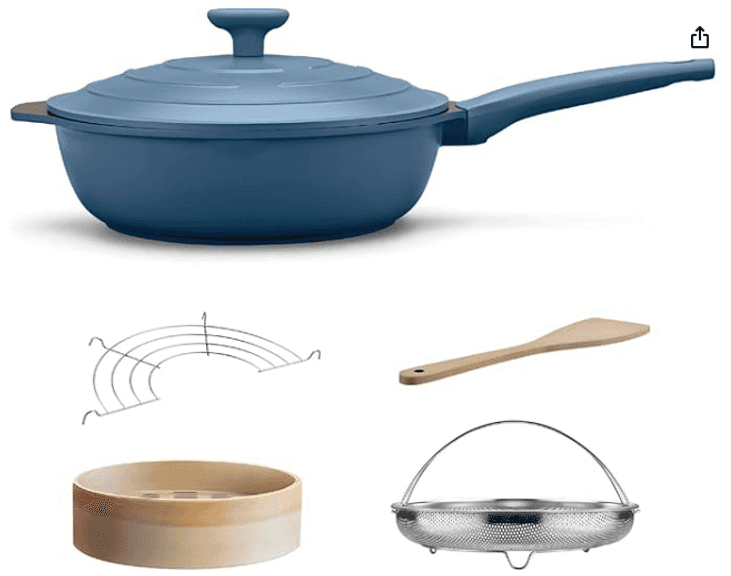 Ligtspce All-In-One Pan,Always Nonstick Large Skillet,Deep Frying Pan With Lid(11-Inch), Multipurpose Saute Pan With Strainer,Pfoa Free Chefâ€™S Pan,Dishwasher And Oven Safe (Cerulean) Grade:AvB Retail:$59.99