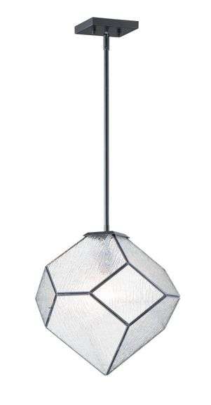 LIGHTING, Brooklyn-Single Pendant (11550CBBK)  Dimensions Height: 15.00" Width: 14.50" Length: 14.50" Finish Black Glass Clear Bark RETAIL $194.00