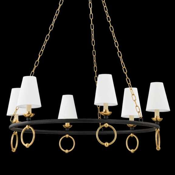 LIGHTING, HAVERFORD Chandelier (H757806-AGB/TBK)  Dimensions Height: 13.50" Width: 36.50" Length: 36.20" RETAIL $1190.00 Note: SHADES are not Included.