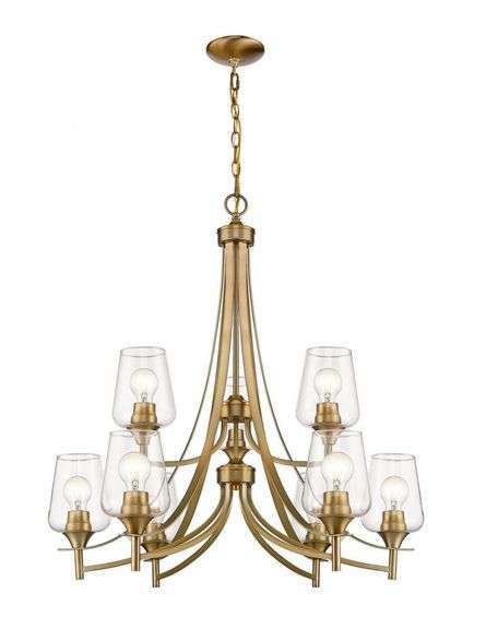 LIGHTING, 9 Light Chandelier (473-9OBR)  Dimensions Height: 31.50" Width: 31.00" Finish Olde Brass Shade Clear RETAIL $718.00