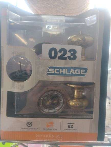 Schlage Polished Brass Keyed Knob Security Set. A security combo pack for exterior doors, featuring a keyed entry knob and a deadbolt for enhanced security. - $40 - 60