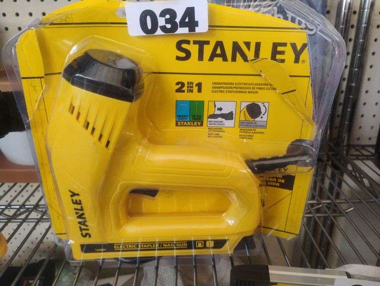 Stanley TRE550Z Electric Staple/Brad Nail Gun. This is a versatile 2-in-1 electric tool that functions as both a heavy-duty stapler and a brad nailer, featuring an adjustable power dial and an anti-jam mechanism. - $35 - 45