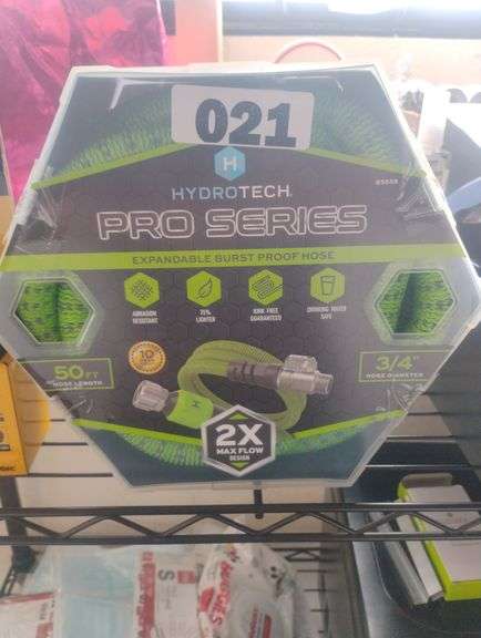 Hydrotech Pro Series 50 ft Expandable Burst Proof Hose. A durable and lightweight 50-foot expandable garden hose designed to be kink-free, burst-proof, and safe for drinking water. - $30 - 45