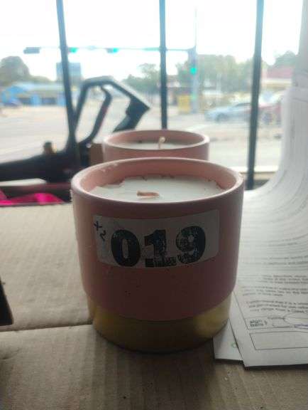 Two-Tone Ceramic Wood Wick Candle. A scented candle featuring a crackling wood wick housed in a modern two-tone pink and gold ceramic vessel. - $20 - 35