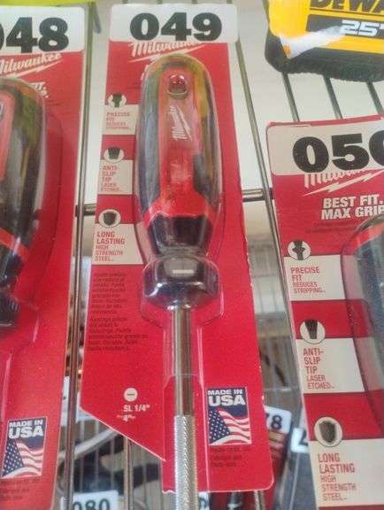 Milwaukee 1/4 in. Slotted 4 in. Cushion Grip Screwdriver. This screwdriver features a laser-etched, anti-slip tip for a precise fit that reduces screw stripping. - $8 - 12