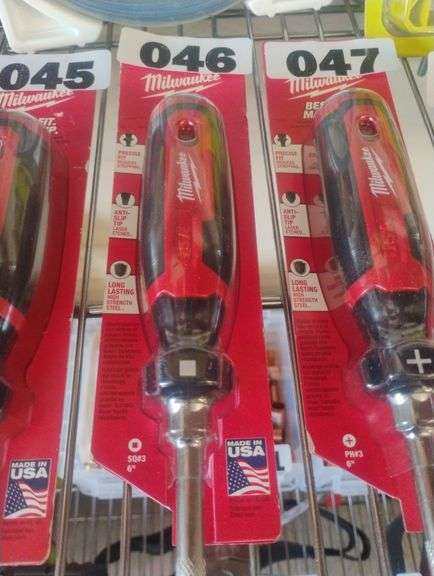 Milwaukee USA-Made Screwdriver. A durable, American-made screwdriver featuring a laser-etched, anti-slip tip for improved grip on fasteners (available in various tip types and sizes). - $8 - 12