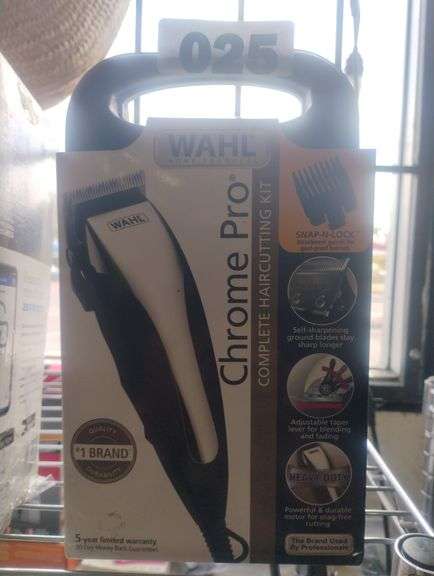 Wahl Chrome Pro Complete Haircutting Kit. A comprehensive home haircutting kit featuring self-sharpening blades, a heavy-duty motor, and an adjustable taper lever for blending and fading. - $35 - 45
