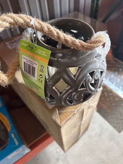 DECORATIVE CANDLE POT WITH ROPE (battery operated light inside)