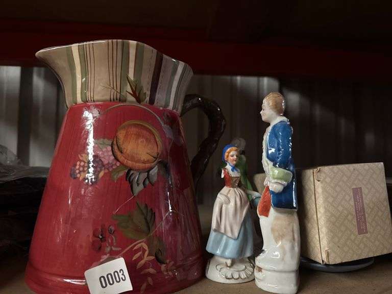ANTIQUE PITCHER; FIGURES