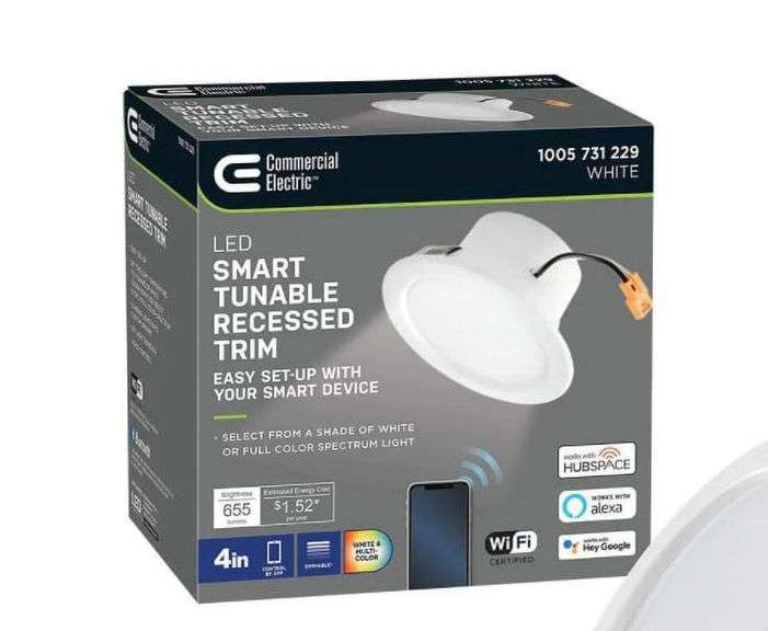 Commercial Electric 4 Led Recessed Light Trim Works With Amazon Alexa & Google Grade:A Retail:$25