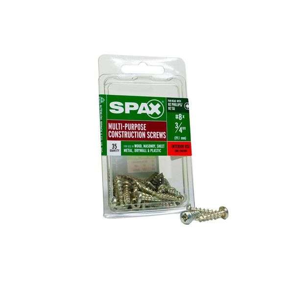 Spax #8 X 3/4 In. Interior Pan Head Wood Metal Screws Cabinet Phillips Square Unidrive (35 Each) Grade:A Retail:$5