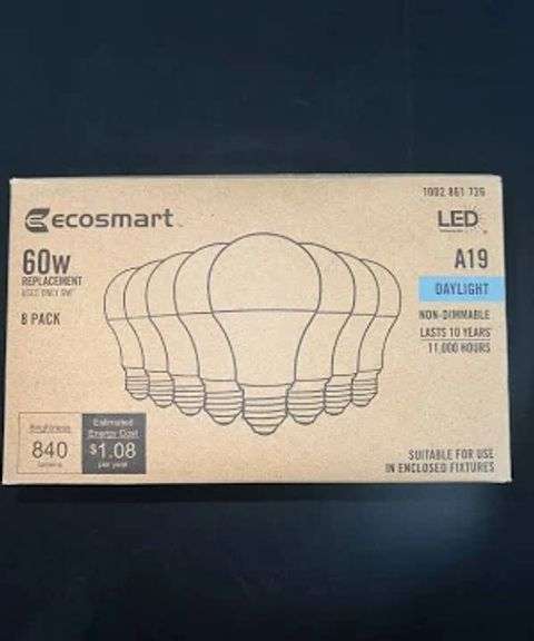 ECO SMART 60 W A19 BULB 8-PACK $21.00 each