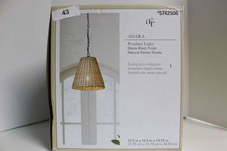 ALLEN + ROTH ADARA PENDANT LIGHT MATTE BLACK FINISH NATURAL RATTAN ...