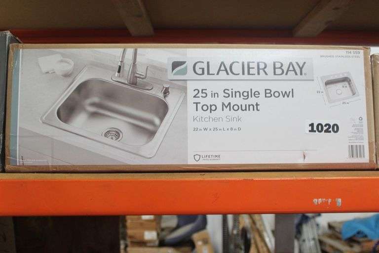 GLACIER BAY 25 IN.SINGLE BOWL TOP MOUNT #114 599